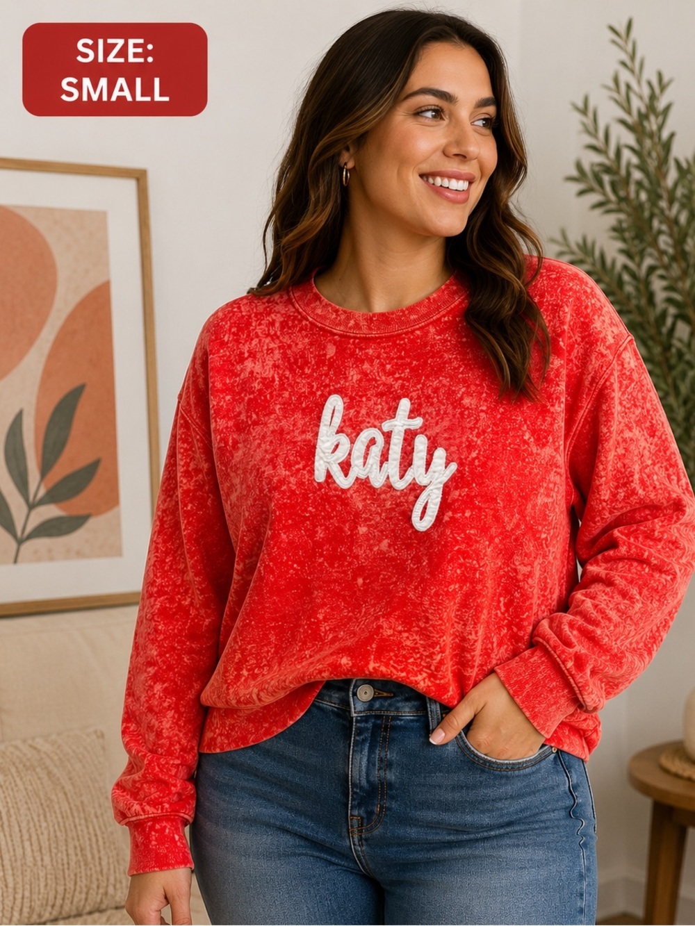 Gildan Red Speckled 'katy' Pullover Sweatshirt with White Script SMALL
